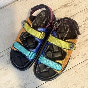 Kurt Geiger London Orson Quilted Metallic Leather Platform Dad Sandals Size 40.5